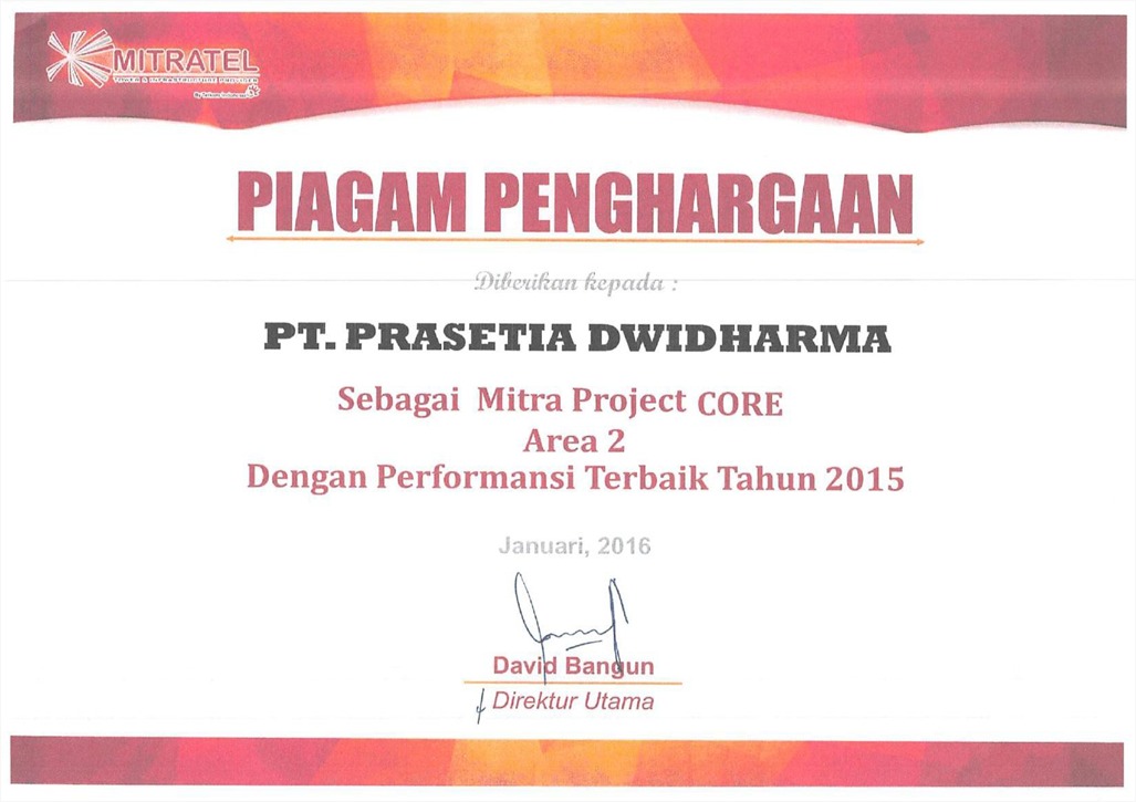 Piagam Mitra Project CORE Area 2 dari Mitratel